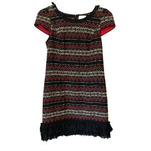 Vanessa & Virginia Anthropologie Jinete Fringe Black Red Woven Dress Women's 4